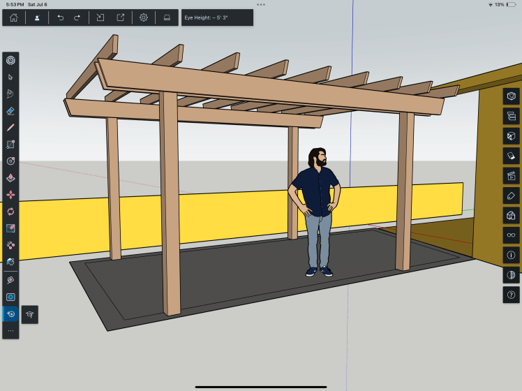 Sketch of the patio construction project including the pergola. 